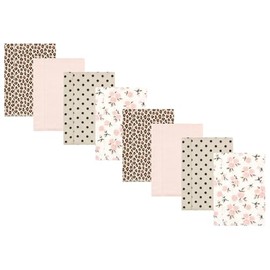 Hudson Baby Cotton Poly Flannel Burp Cloths Multipack, Neutral Pink Floral 8-Pack, One Size