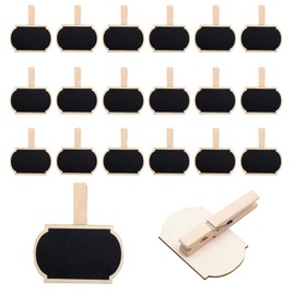 Yuqim 20 Pack Wooden Mini Chalk Board Clip on Signs Blackboard Tag with Clips Message Chalkboard Labels Clip for Baskets Memo(Lantern)