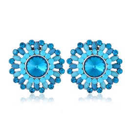 Vintage Big Flower Stud Earring for Women Girls Antique CZ Crystal Colourful Resin Fashion Charm Bohemia Promise Statement Wedding Cocktail Party Earrings Art Deco Jewelry Birthday 4 Colors (Blue)