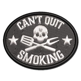 Can't Stop Smoking BBQ Barbeque Multi-Color Embroidered Iron-On Patch Applique - Mini 2.0 Inch