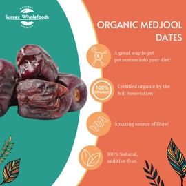 Sussex Wholefoods Organic Medjool Dates 250g - Premium Quality, Delicious, Perfect for Snacking