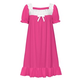 LQSZ Girls Nightgowns Puff Short Sleeve Princess Sleepwear Lace Victorian Rose Pajama Night Dress Little Girl Size 9 10