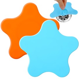 Molain 2 Pack Tub Stopper, Bathtub Stopper Silicone Drain Plug Hair Stopper Adorable Pentagram Illustration Flat Suction Cover for Kitchen Bathroom Accessories and Laundry(Blue&Orange)