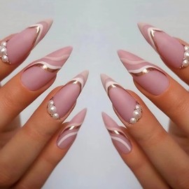 Bufenia Pink Stiletto Nails Full Cover Press On False Nails for Women and Girls