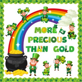 Pasimy St. Patrick's Day Bulletin Board Decoration St. Patrick's Day Cutout Lucky Shamrock Bulletin Board Border for Irish Clover Classroom Chalkboard Decor(Gnome)