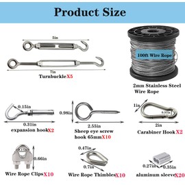 1/16 Inch 304 Stainless Steel Wire Rope Kit - 100ft 7x7 Strand Core Vinyl Coated Aircraft Cable with Turnbuckles for Outdoor String Lights Hanging, Garden & Guy Wire Support