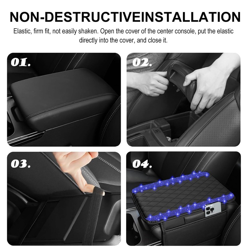NBTEPEM Bling Car Center Console Cover, Leather Car Arm Rest