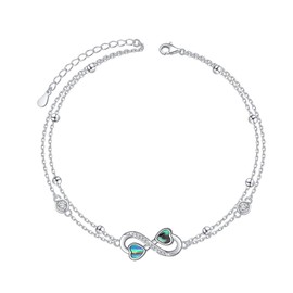 HOOHWE Infinity Heart Love Anklet for Women 925 Sterling Silver Love Charm Abalone Shell Adjustable Layered Bracelets for Girls Summer Beach Stylish Foot Chain Jewelry Gift(10 in)