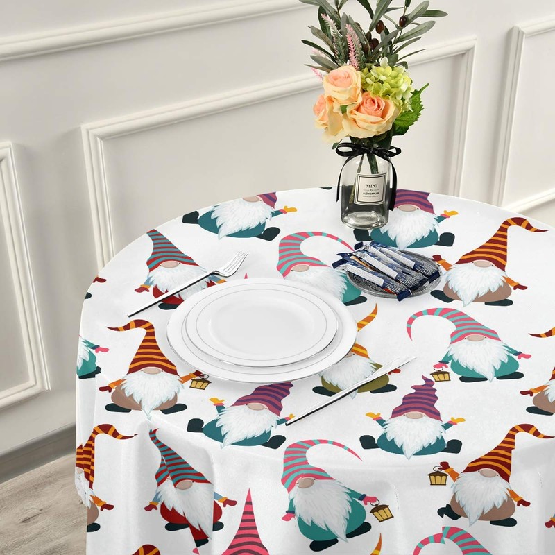 Christmas Tablecloths Christmas Gnome Decoration Seamless Tablecloth for Round Tables,