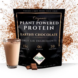 Plant Based Protein Powder - Earthy Chocolate - Only 6 ingredients - 0g Sugar - Vegan Protein Powder - 30 Servings - No Natural Flavors - No Artifical ingredients - Clean Plant Protien