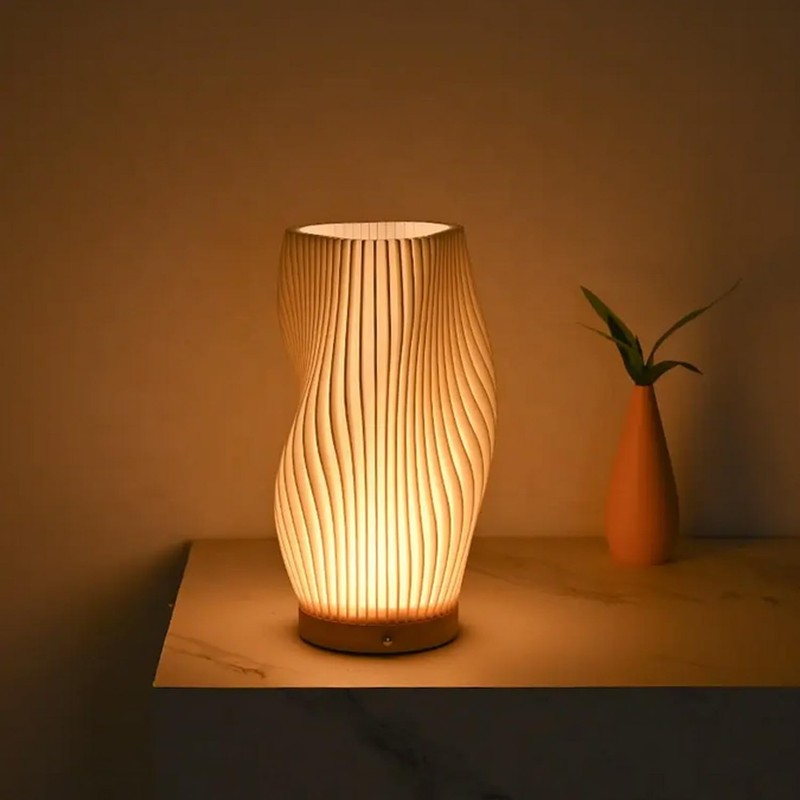 Table Bedside Lamp with Woodbase, Button Control Night Light for