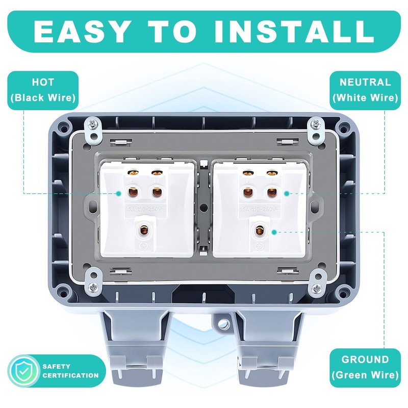 Delgada 2 Gang Waterproof Outlet with Cover 15 Amp Outdoor