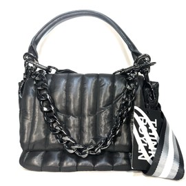 THINK ROYLN Bar Quilted Shoulder Crossbody Bag Shiny Black (MSRP $168)
