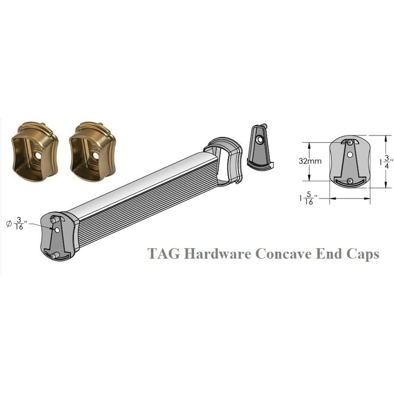 TAG Hardware Premium Wardrobe Closet Rod Concave Shape with End