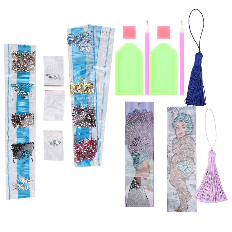 2 Set Diamond Bookmarks 5D DIY Painting Crystal Rhinestones Embroidery