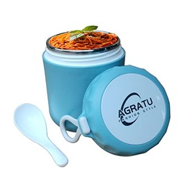 AGRATU Lunch Box KidsThermos for Hot Food with Spoon Food Containers Kids Leak Proof Insulated Lunch Box Container for Kids Insulated Lunch Container for Hot Food (430ml Blue)