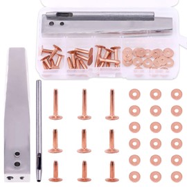 Keadic 18 Sets Copper Rivets and Burrs with Rivet Fastener Install Setting Tool and Hole Punch Cutter for Leather Products: Belts, Handbags, Ropes, Bags, Leather DIY Craft Supplies （Size 9 and 12)