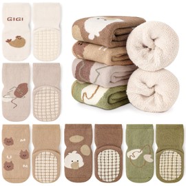 KEREDA Baby Toddler Socks Thermal Slipper Socks with Grips Kids Winter Anti Non Slip Socks Warm 5 Pairs 6 Months-5 Years