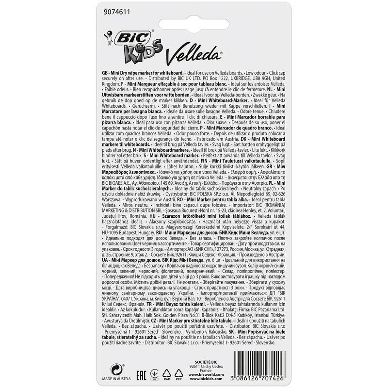 BIC Kids Mini Velleda, Whiteboard Markers Fine Bullet Dry Wipe