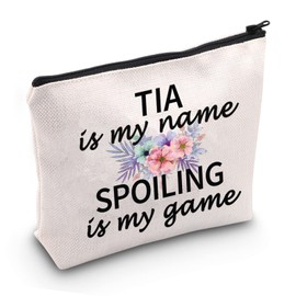 JXGZSO Aunt Gifts Tia Makeup Bag Aunt Makeup Bag New Aunt Cosmetic Bag Tia Is My Name Spoiling Is My Game Cosmetic Bag (TIA is my name -bag)