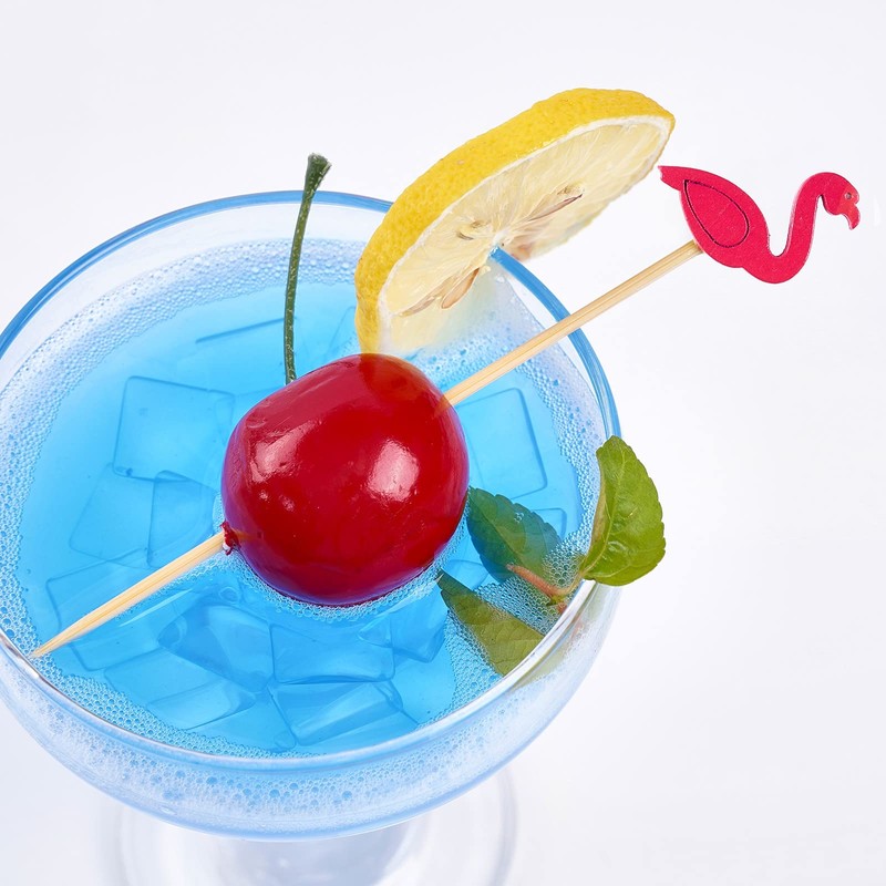 PuTwo Cocktail Picks Handmade Bamboo Toothpicks 100ct 4.7" in Flamingo