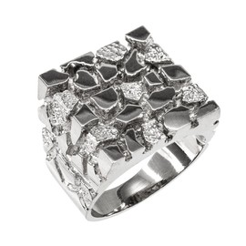 Men's 925 Sterling Silver Four Corner Square Top Nugget Ring (Size 14.75)