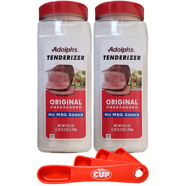 Adolph's Unseasoned Meat Tenderizer Powder, 44.5 Ounce (Pack of 2) With By The Cup Swivel Spoons