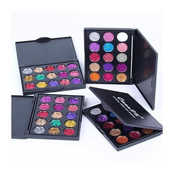15-Color Pearl Glitter Eyeshadow Palette, Metallic Shimmer Makeup Collection