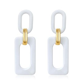 T-ztoss Geometric Square Earrings for Women Retro Simple Acrylic Chain Earrings Statement Earring for Women (white)