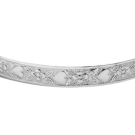 Dolce Valentina DV Children's 925 Real Sterling Silver Baby's Bangle, Bracelet with Heart Flower Embossed, Baptism, Baby Shower(Box 2)