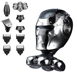 Electric Head Shaver for Bald Men, 6 in 1 Floating Head Razor with Nose Hair, Sideburns Trimmer, Face Brush, Upgrade 7D Rotary Shaver with Type-C Charger, LED Display & Waterproof Wet/Dry Design
