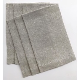 Minhcraft Natural Linen Hem Stitch Hand Towels - Set of 6 14"x22"-Ladder hemstitch 100% Linen Cloth Guest Towels Luxury