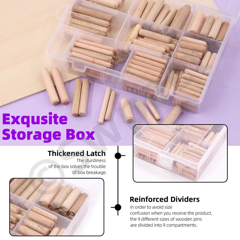 Swpeet 200Pcs 6mm 8mm 10mm Wooden Dowel Pins, Beveled Ends