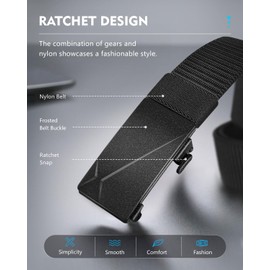 FAIRWIN Men's Ratchet Web Belt,1.25 inch Nylon Automatic Buckle,No Holes Invisible Belts for Men Jeans Pants