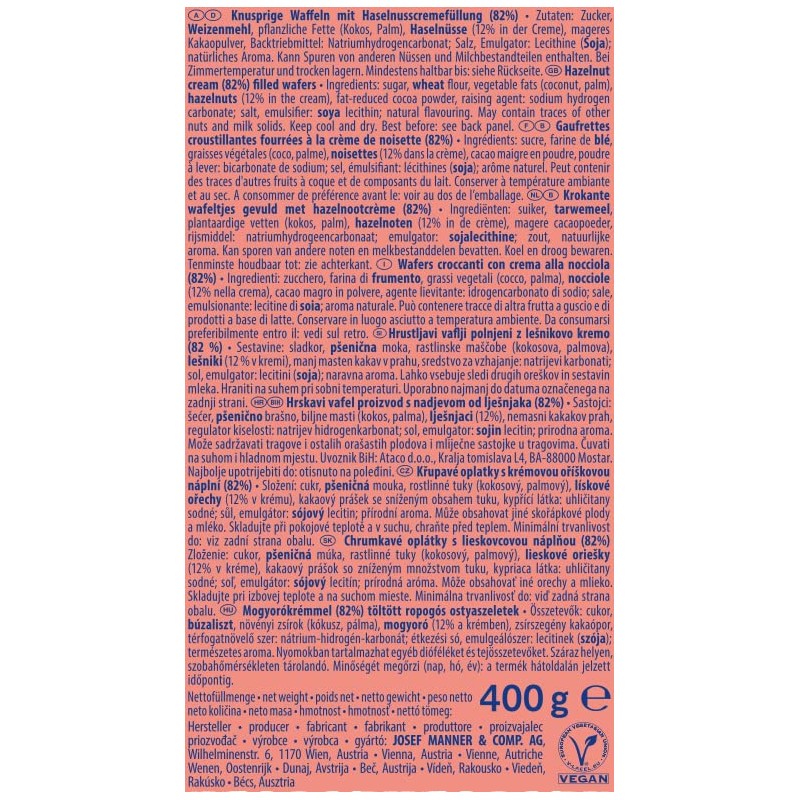 Manner Original Neopolitaner Hazelnut Wafers - Made in Austria (Pack