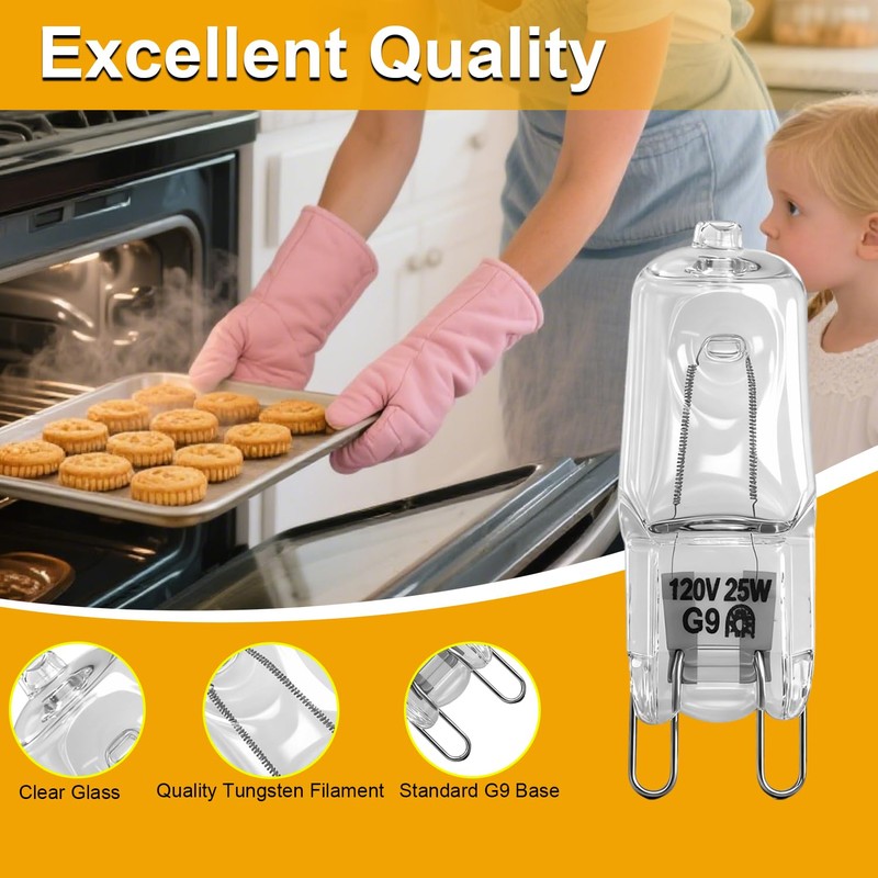 SDRZJX 4PCS G9 120V 25W Oven Light Bulbs Halogen Wall