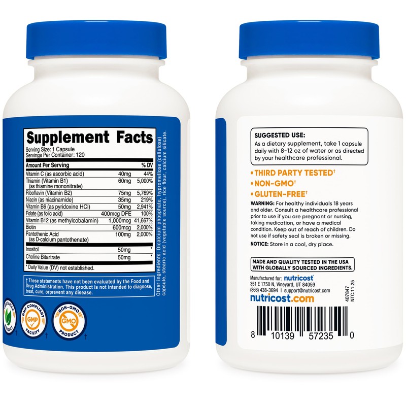 Nutricost High Potency Vitamin B Complex 462mg, 120 Capsules -