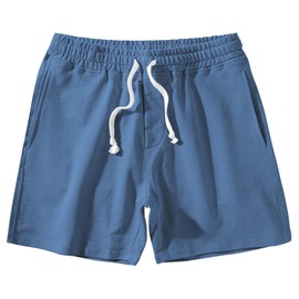 Arloesi Pantalones cortos deportivos de algodón para hombre, 5.5 pulgadas, con bolsillos, Azul (Sky Blue), Medium