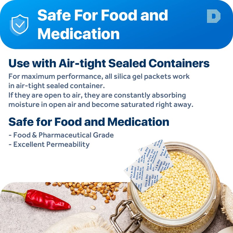 2gm Pack of 100 "Dry&Dry" Silica Gel Packets Desiccant Dehumidifier