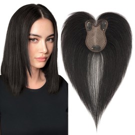 Elailite Human Hair Toppers for Women Real Human Hair for Thinning Hair 8 * 11CM Lace Base Hair Pieces Clip in Remy Hairpieces Hand-Tied 11 Inch Natural Black