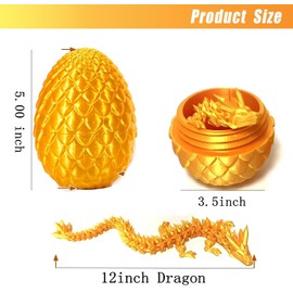 3D Printed Dragon Fidget Toys,12inch Flexible Dragon Toy 3D Printed Dragon Eggs with Dragon Inside,Easter Egg fillers,Easter Basket Stuffers,Easter Basket Essentials Fidget Toys(Gold)