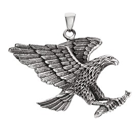 Treasure Bay Men's Heavy 925 Sterling Silver Eagle Pendant Necklace, Large Eagle Bird of Prey Pendant for Men