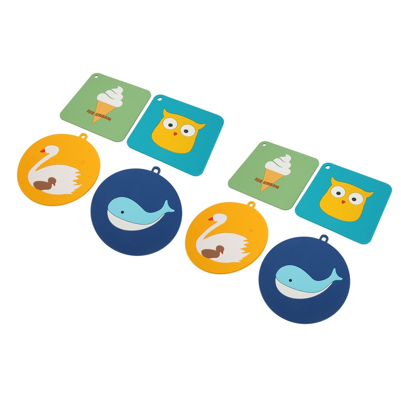 6Pcs Silicone Trivet Mats Cartoon Style Anti Slip Flexible Hanging