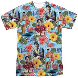 Elvis Presley King of Rock 1950's Icon Hawaiin Shirt Adult Front Print T-Shirt White