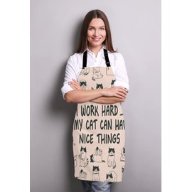 Wasach Funny Cats Apron - I Work Hard So My Cat Can Have Nice Things Apron,Adjustable Neck Bib Apron for Men Women,Suitable for Kitchen Cooking Waitress Chef Apron