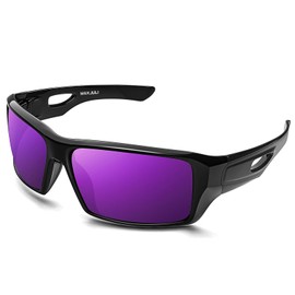 MAXJULI Polarized Wrap Around Sunglasses for Men Women 100% UV400 Protection Sport Sun Glasses for Fishing Driving(Black/Purple)