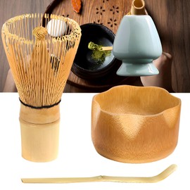 WYFCR 4PCS Matcha Whisk Set, Matcha Tea Set with Whisk and Bowl, Matcha Spoon, Whisk Holder, 510ml Wooden Bowl,Handmade Matcha Making Kit for Tea Drinking,Matcha Ceremony Accessory