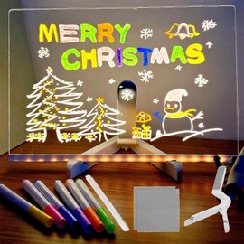 Acrylic Dry Erase Board with Light 12 * 8”, LED Note Board with Colors with Stand Desktop Glow Memo LED Letter Rewritable Message Board White Board LED Note Board with 7 Color Markers