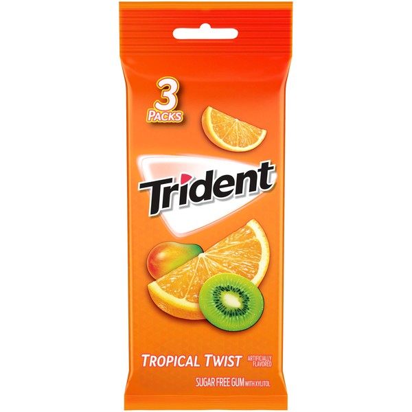 Trident Tropical Twist Sugar Free Gum, 3 Packs of 14 Pieces (42 Total Pieces)
