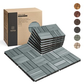 THYOI Deck Tiles, Patio Flooring - Outdoor Waterproof Acacia Wood Tiles for All Weather Use - Balcony, Backyard, Indoor & Outdoor (Grey Crossed Pattern, 10 Pcs - 10 Square Ft)